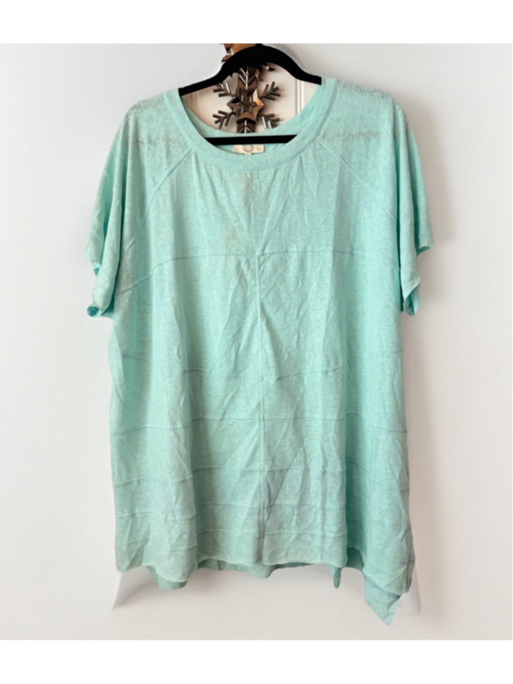 🇺🇸 Easel Blue Green Oversized Tunic Top L Boho Asymmetrical Hem Cotton Blend NWT